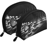 2 sacchetti per cosmetici, borsa per trucco da viaggio, battaglia di scacchi, 3D, bianco e nero, borsa da toilette da donna