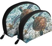 2 sacchetti per cosmetici, borsa per trucco da viaggio, tartaruga verde, Mar dei Caraibi, borsa da toilette da donna