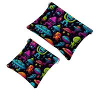 2 sacchetti per cosmetici con alieni verdi, 56 tasche, impermeabili, per cosmetici, portatile, senza cerniera, 2 pezzi, Multicolore 04, A:7.1x5.8in/18x14.8cm,B:4.7x4.5in/12x11.5cm