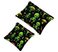 2 sacchetti per cosmetici con alieni verdi, 56 tasche, impermeabili, per cosmetici, portatile, senza cerniera, 2 pezzi, Multicolore 09, A:7.1x5.8in/18x14.8cm,B:4.7x4.5in/12x11.5cm