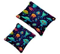2 sacchetti per cosmetici con alieni verdi, 56 tasche, impermeabili, per cosmetici, portatile, senza cerniera, 2 pezzi, Multicolore 08, A:7.1x5.8in/18x14.8cm,B:4.7x4.5in/12x11.5cm
