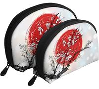 2 sacchetti per cosmetici, fiori in fiore, sole rosso, borsa per trucco da viaggio in Giappone, borsa da toilette da donna