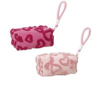 2 sacchetti per cosmetici in peluche a forma di cuore, piccole borse per il trucco con tessuto morbido e soffice, organizer portatile da viaggio per donne, grande capacità, 18 x 9,9 x 8,9 cm