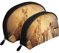 2 sacchetti per cosmetici, leoni africani al tramonto, borsa per il trucco da viaggio, borsa da toilette da donna
