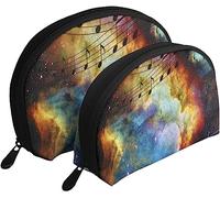 2 sacchetti per cosmetici, note musicali, stelle spaziali, borsa per il trucco da viaggio, borsa da toilette da donna