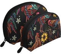 2 sacchetti per cosmetici, pollo gallo, girasoli, borsa per il trucco da viaggio, borsa da toilette da donna