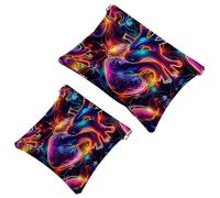 2 sacchetti per cosmetici tascabili, colori neon cuore umano a chiusura automatica Shrapnel borsa per il trucco senza cerniera, piccola borsa per il trucco per mini custodia da viaggio per cosmetici,