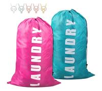 2 sacchetti per la biancheria da viaggio, upgrade extra, resistente e impermeabile, con 5 clip, per viaggi, bagno, casa (blu, rosa)