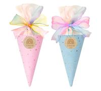 2 sacchetti per la scuola per ragazze e ragazzi 2026 - in tessuto piccolo con ciondolo in legno e fiocco arcobaleno - sacchetti per la scuola per fratelli e fratelli