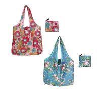 2 sacchetti per la spesa riutilizzabili, ecologici, borsa per il trasporto, pieghevole, per lo shopping, il lavoro (rosa, blu)