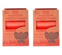2 sacchetti per lo smaltimento dei pannolini, facili da annodare, per bambini, usa e getta, biodegradabili, con manici (totale 200 sacchetti)