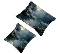 2 sacchetti per schegge con bellissimi paesaggi sotto la luna-13: borsa per il trucco essenziale per donne in movimento, Multicolore, A：7.1x5.8in/18x14.8cm，B:4.7x4.5in/12x11.5cm