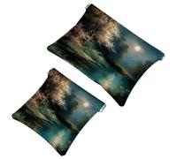 2 sacchetti per schegge con bellissimi paesaggi sotto la luna-23: borsa per il trucco essenziale per donne in movimento, Multicolore, A：7.1x5.8in/18x14.8cm，B:4.7x4.5in/12x11.5cm