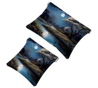 2 sacchetti per schegge con bellissimi paesaggi sotto la luna-33: borsa per il trucco essenziale per le donne in movimento, Multicolore, A：7.1x5.8in/18x14.8cm，B:4.7x4.5in/12x11.5cm