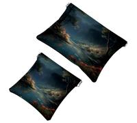 2 sacchetti per schegge con bellissimi paesaggi sotto la luna-43: borsa per il trucco essenziale per le donne in movimento, Multicolore, A：7.1x5.8in/18x14.8cm，B:4.7x4.5in/12x11.5cm