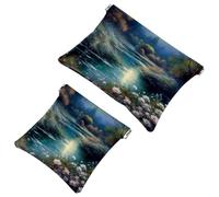 2 sacchetti per schegge con bellissimo paesaggio sotto la luna-27: elegante borsa per il trucco per l'eleganza di tutti i giorni, Multicolore, A：7.1x5.8in/18x14.8cm，B:4.7x4.5in/12x11.5cm