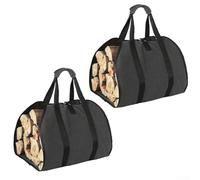 2 sacchetti pieghevoli per legna da ardere, in tela cerata impermeabile e manici robusti, per il trasporto e la conservazione della legna da ardere in varie condizioni (nero)