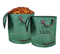 2 Sacchi Giardinaggio 160L con Coperchio a Zip, Pieghevoli con 4 Maniglie Antistrappo, Riutilizzabili e Impermeabili per Raccogliere Foglie, Erba e Rifiuti da Giardino