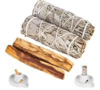 2 salvia bianca e 2 Palo Santo Premium Californiano, 100% raccolto controllato e sostenibile, elimina le energie negative, per rituali spirituali ed energetici