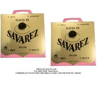 2 SAVAREZ 520R Rossa 2 SET DI CORDE IN NYLON PER CHITARRA CLASSICA SILVER WOUND