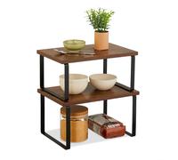 Relaxdays Scaffale da Tavolo Portaspezie, Set 2 Alzatine Organizer Cucina, Ripiani Salvaspazio, Impilabili, Marrone Nero