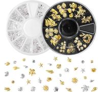 2 scatole di ciondoli per nail art a forma di oceano, decorazioni per gioielli in lega con motivo a stelle marine e conchiglie, 12 stili, argento e oro