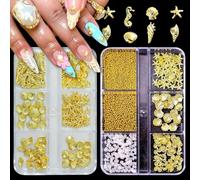 2 scatole di ciondoli per nail art, disegni 3D a forma di stelle marine, conchiglie, cavallucci marini e conchiglie, motivi marini e decorazioni per unghie a tema oceano