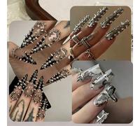 2 scatole di decorazioni per unghie in stile Y2K punk, con rivetti in metallo, coni di dimensioni miste in nero, argento e oro, chiodi in lega 3D alla moda, punte, accessori per unghie, gemme per ungh