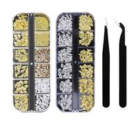 2 scatole di gioielli estivi per nail art con conchiglie, stelle marine, color oro, argento, rivetti oceanici, set 3D con pinzette, tema oceano, per nail art