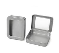 2 scatole di latta in metallo con coperchio trasparente, contenitori vuoti rettangolari con grande finestra trasparente per candele, caramelle, regali, balsami e tesori, argento
