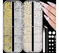 2 scatole di perline per nail art micro caviale per unghie, perle bianche e piccole perle in acciaio inossidabile, 0,3-3mm mini caviale dorato argento strass, perline micro bianche beige mini per