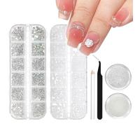 2 scatole di pietre per unghie con pinzette e penna, strass bianchi, perline flatback per unghie, gioielli per la progettazione delle unghie, accessori per nail Charms per le donne, decorazioni per