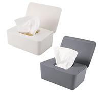 2 scatole dispenser per salviettine, dispenser per salviettine per bambini, dispenser per salviettine igieniche, con coperchio sigillato, antipolvere, riutilizzabile, ufficio, casa (grigio+bianco)