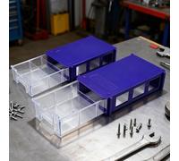 2 scatole impilabili in plastica per viti, hardware e parti di utensili, con cassetti trasparenti e telaio in polietilene resistente per una gestione efficiente delle parti (2 pezzi, blu)