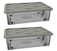 2 Scatole indumenti Box Portaoggetti Contenitore Multiuso Salvaspazio 60x40x18 cm con Coperchio e 4 Ruote organizzazione Casa Bagno Ufficio Sovrapponibile grigio talpa Organizer 30 litri