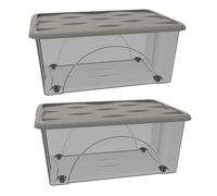 2 Scatole indumenti Box Portaoggetti Contenitore Multiuso Salvaspazio 60x40x25 cm con Coperchio e 4 Ruote organizzazione Casa Bagno Ufficio Sovrapponibile grigio talpa Organizer 45 litri