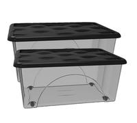 2 Scatole Multiuso 60x40x25 Organizer Box Portaoggetti Contenitore 45 LT STORAGE Salvaspazio con Coperchio Nero e 4 Ruote Sovrapponibile cassa organizzazione cesta indumenti Casa Bagno Ufficio