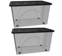 2 Scatole Multiuso 60x40x33 Organizer Box Portaoggetti Contenitore 60 LT STORAGE Salvaspazio con Coperchio Nero e 4 Ruote Sovrapponibile cassa organizzazione cesta indumenti Casa Bagno Ufficio