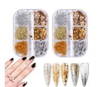 2 Scatole Nail Art Foil Fiocchi Foglio,Metallic Oro Argento Paillette Unghie Glitter Foil,HOINCO 12 PCS Nail Art Foil Foglio Adesivo Fiocchi Nail Accessori FAI DA TE Decalcomanie per Festa Festival