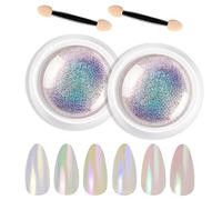 2 Scatole Polvere per Unghie Cromate, Polvere per Unghie a Forma di Sirena Perla, Effetto Specchio Magico Polvere di Glitter per Unghie Lucida con Bastoncini per Ombretto per la Decorazione Nail Art