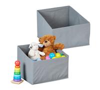 Relaxdays Scatola da Scaffale Libreria, 2 Box Pieghevoli HLP: 22-30x37x34 cm, Ceste Porta Giochi Aperte, Tessuto, Grigio, Cotone