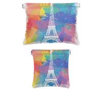2 scatole tascabili in ecopelle, piccole trousse per trucchi, mini borsa per il trucco, mini borsa per trucco tascabile per rossetto, Torre Eiffel con paesaggio di Parigi, Motivo: 2517,