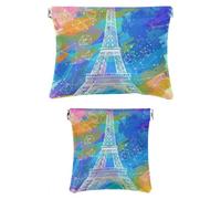 2 scatole tascabili in ecopelle, piccole trousse per trucchi, mini borsa per il trucco, mini borsa per trucco tascabile per rossetto, Torre Eiffel con paesaggio di Parigi, Motivo: 2516,