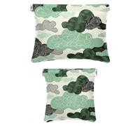 2 scatole tascabili in finta pelle, piccola borsa per il trucco, mini tasca tascabile, borsa per cosmetici portatile da spremere, verde grigio nuvola, Motivo: 2956, 7.1x5.8in/4.7x4.5in
