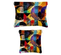 2 scatole tascabili in finta pelle, piccola borsa per il trucco per borsa, borsa portatile da viaggio per donne, mini custodia da viaggio per cosmetici, arte astratta moderna motivo geometrico