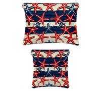 2 scatole tascabili in finta pelle, piccola borsa per il trucco, portatile senza cerniera, custodia per gioielli con chiusura a schegge, motivo moderno blu navy con linee di marmo, Motivo: 3847,