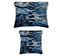2 scatole tascabili in finta pelle, piccola borsa per il trucco, portatile senza cerniera, custodia per gioielli con chiusura a schegge, motivo moderno blu navy con linee di marmo, Motivo: 3845,