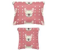 2 scatole tascabili in finta pelle, piccola custodia da viaggio, mini tasca tascabile, chiusura a schegge, borsa per gioielli, bulldog francese, animale dei cartoni animati rosa, Motivo: 2788,