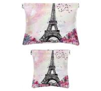 2 scatole tascabili in finta pelle, piccole borse da viaggio, portatile, senza cerniera, borsa cosmetica portatile da spremere, paesaggio, Torre Eiffel Parigi, Motivo: 3223, 7.1x5.8in/4.7x4.5in