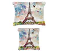 2 scatole tascabili in finta pelle, piccole borse da viaggio, portatile, senza cerniera, borsa cosmetica portatile da spremere, paesaggio, Torre Eiffel Parigi, Motivo: 3222, 7.1x5.8in/4.7x4.5in
